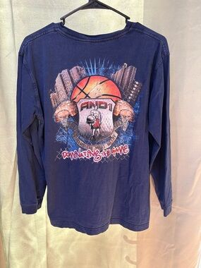 AND1 Y2K Long Sleeve Tee Boys L Fits Mens S Vintage Fade Streetball Graphic